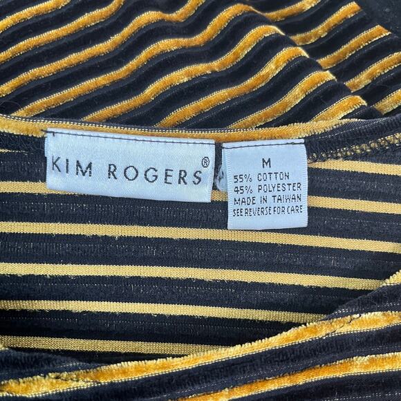 Kim Rogers Shirt Medium Black Yellow Stripe Velvet Crew Neck Long Sleeve Y2K - Picture 5 of 8